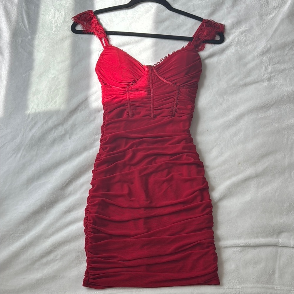Elegant Red Lace-Trimmed Dress